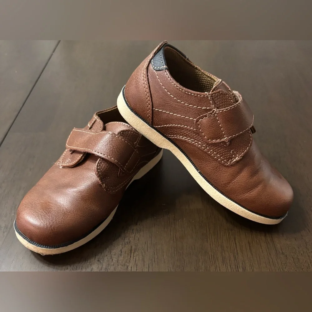 Jumping Beans Cognac Toddler Boys Dress Shoes Brown Loafers‎ Size 9T Hook Loop